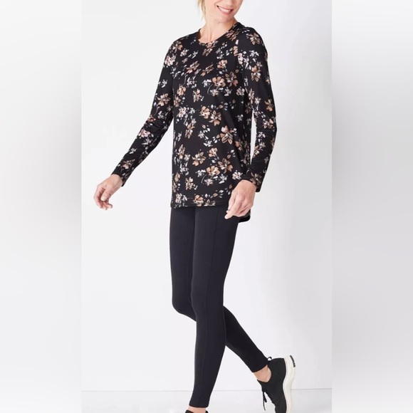 J Jill Fit Performance Long Sleeve Tee Floral Stretch Womens Size XL - Picture 1 of 9